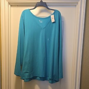 Lane Bryant Teal V-Neck Long Sleeve Top
